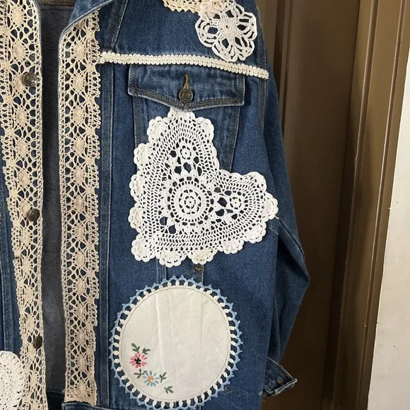 Reworked Upcycled Women's Denim Jacket Boho Bohemian Casual Size XXL Plus Size - Picture 3 of 10